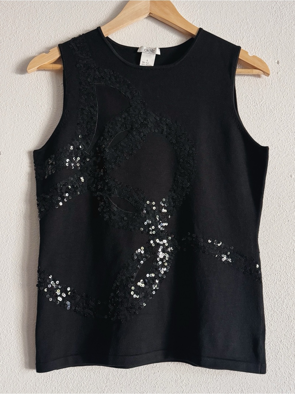 90s/y2k vintage black silk blend tank w/ sequin design